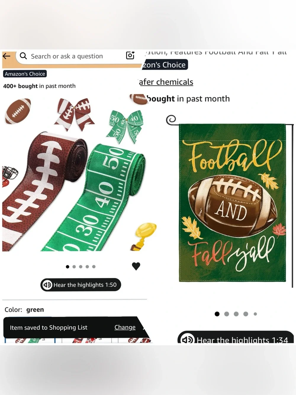 Green Football-Themed Party Ribbon & Garden Flag Set - Home Party Supplies